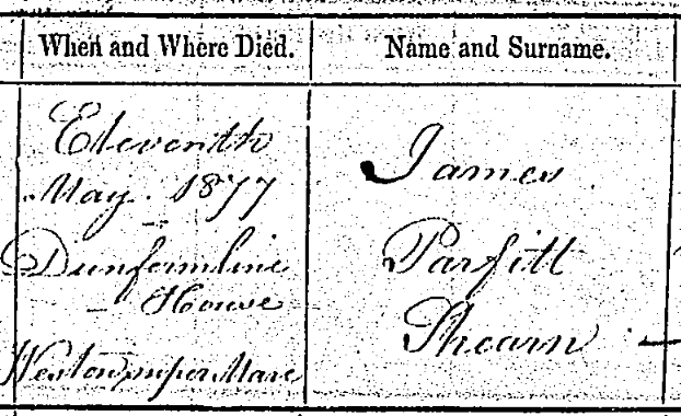 1877 James Parfitt Shearn Death Certificate