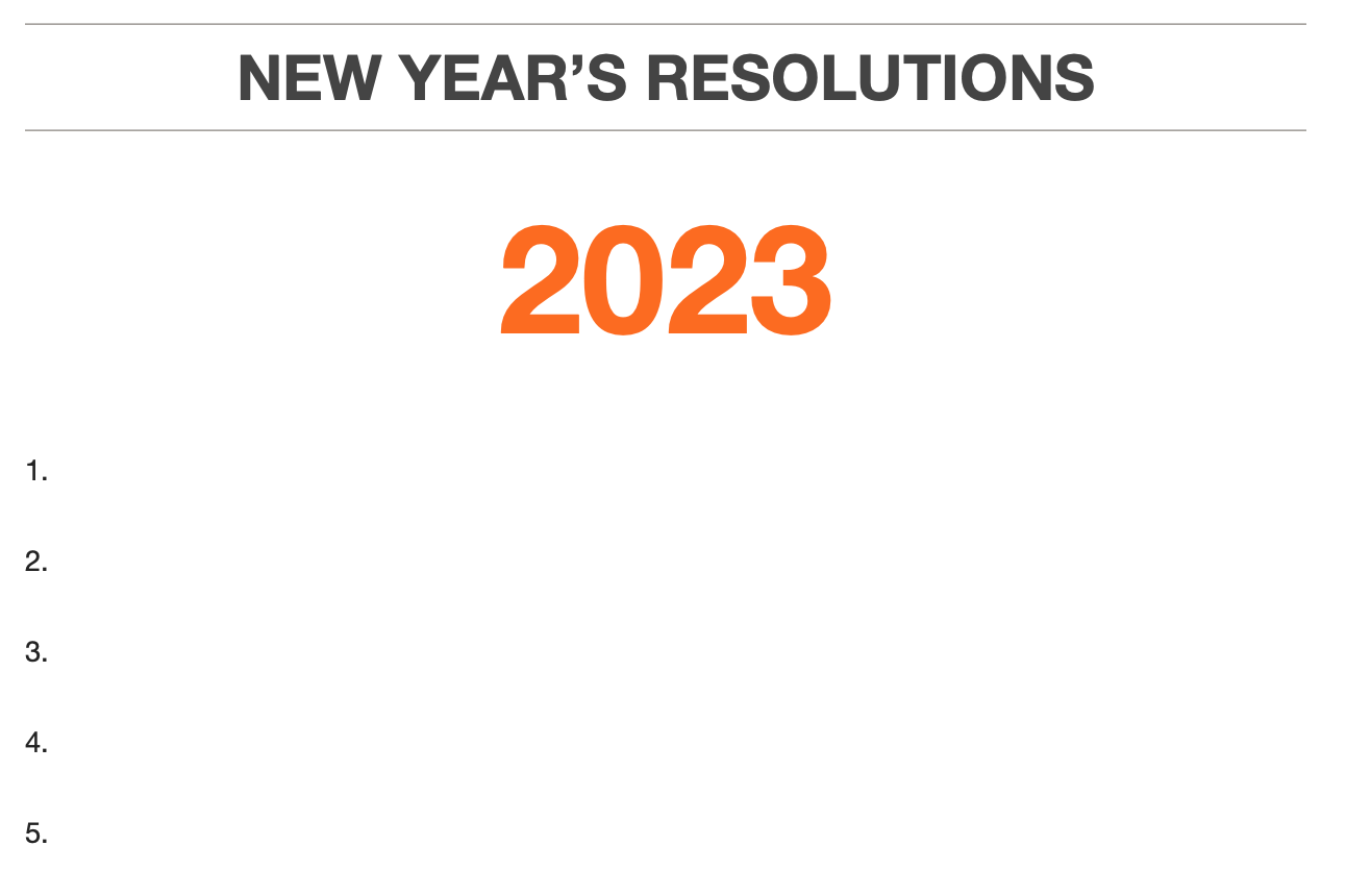 2023 New Year's Resolutions