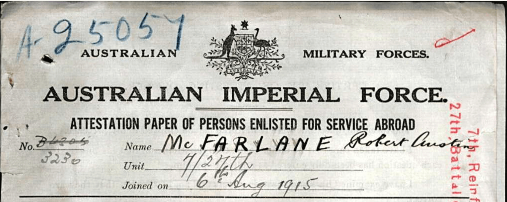 Robert Austin Shearn (Macfarlane) - Australian Military